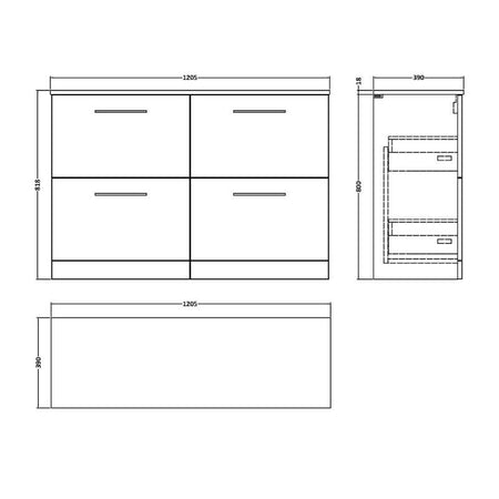 Nuie Arno Floor Standing 4 Drawer Vanity & Worktop (1 size, 9 colours) - Brand New Bathrooms
