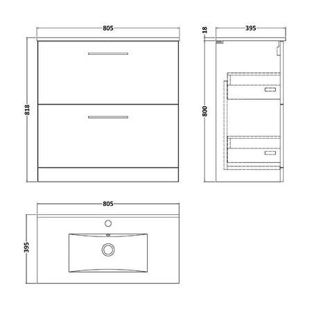 Nuie Arno Floor Standing 2 Drawer Vanity & Basin 2 (1 size, 8 colours) - Brand New Bathrooms