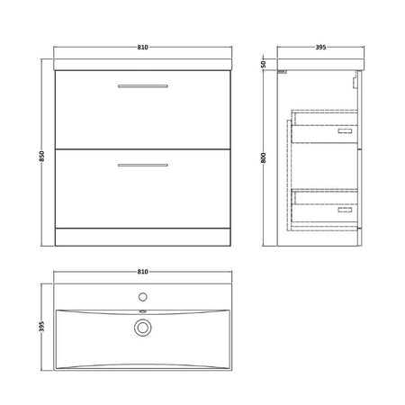 Nuie Arno Floor Standing 2 Drawer Vanity & Basin 3 (1 size, 9 colours) - Brand New Bathrooms