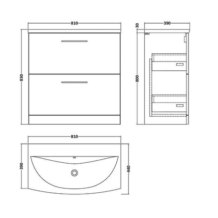 Nuie Arno Floor Standing 2 Drawer Vanity & Basin 4 (1 size, 9 colours) - Brand New Bathrooms