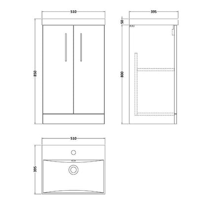 Nuie Arno Floor Standing 2-Door Vanity & Thin-Edge Basin (1 size, 9 colours) - Brand New Bathrooms