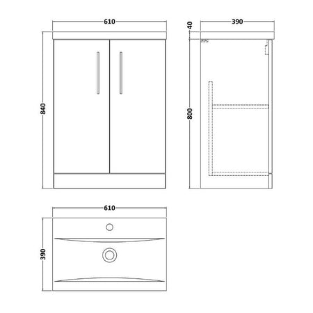 Nuie Arno Floor Standing 2-Door Vanity & Mid-Edge Basin (1 size, 9 colours) - Brand New Bathrooms