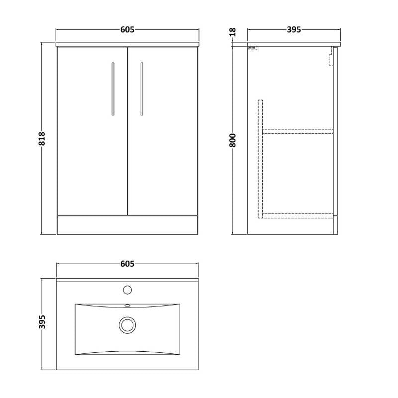 Nuie Arno Floor Standing 2-Door Vanity & Minimalist Basin (1 size, 9 colours) - Brand New Bathrooms