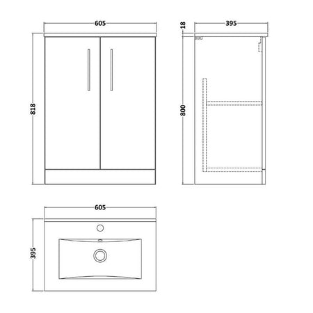 Nuie Arno Floor Standing 2-Door Vanity & Minimalist Basin (1 size, 9 colours) - Brand New Bathrooms