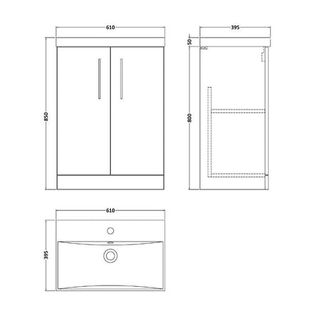 Nuie Arno Floor Standing 2-Door Vanity & Thin-Edge Basin (1 size, 9 colours) - Brand New Bathrooms