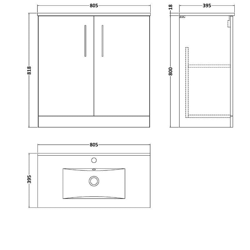 Nuie Arno Floor Standing 2-Door Vanity & Minimalist Basin (1 size, 9 colours) - Brand New Bathrooms