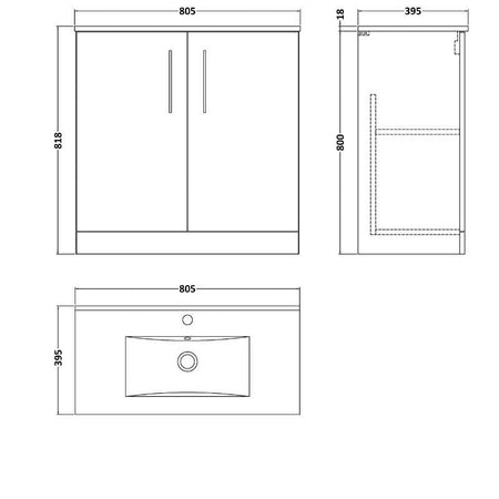 Nuie Arno Floor Standing 2-Door Vanity & Minimalist Basin (1 size, 9 colours) - Brand New Bathrooms