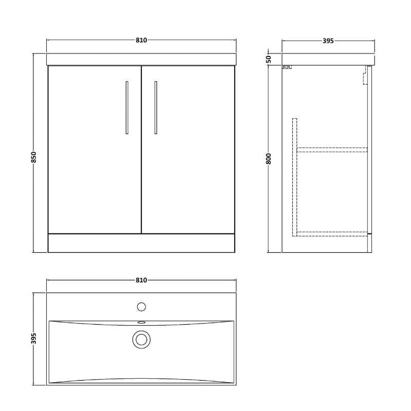 Nuie Arno Floor Standing 2-Door Vanity & Thin-Edge Basin (1 size, 9 colours) - Brand New Bathrooms