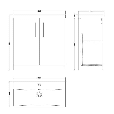 Nuie Arno Floor Standing 2-Door Vanity & Thin-Edge Basin (1 size, 9 colours) - Brand New Bathrooms