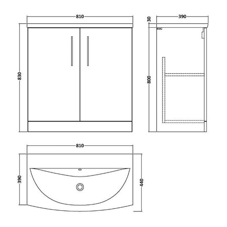 Nuie Arno Floor Standing 2-Door Vanity & Curved Basin (1 size, 9 colours) - Brand New Bathrooms