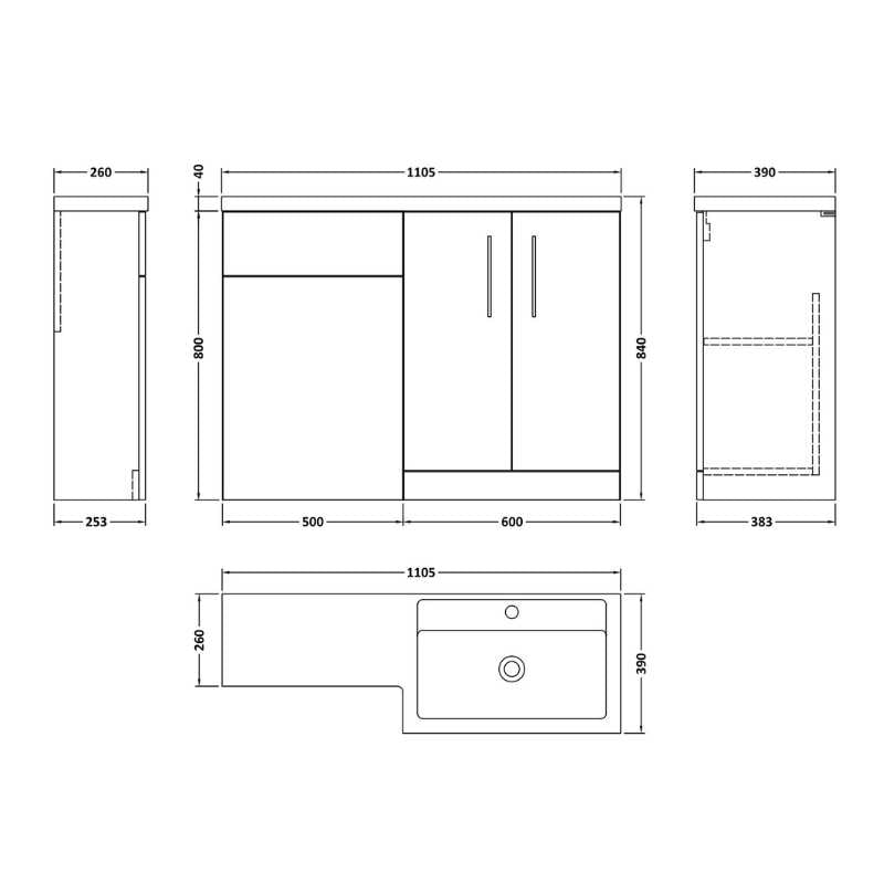 Nuie Arno Floor Standing Right Hand Combination (1 size, 9 colours) - Brand New Bathrooms