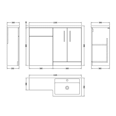 Nuie Arno Floor Standing Right Hand Combination (1 size, 9 colours) - Brand New Bathrooms