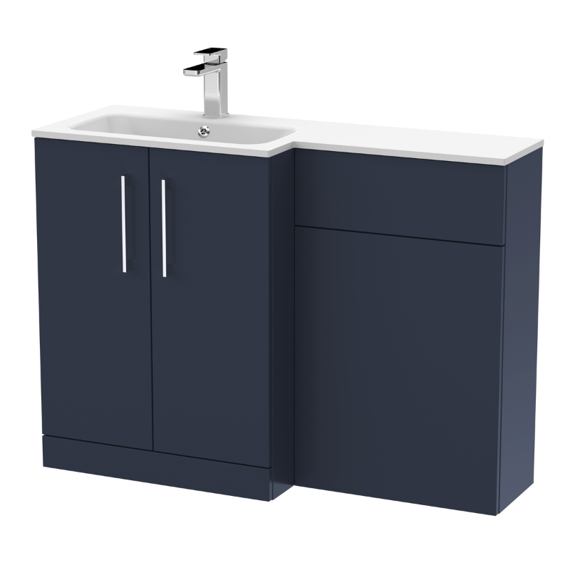 Nuie Arno Floor Standing 1100mm Left Hand Combination Vanity Unit (1 size, 2 style, Midnight Blue) - Brand New Bathrooms
