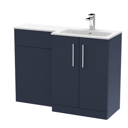 Nuie Arno Floor Standing 1100mm Left Hand Combination Vanity Unit (1 size, 2 style, Midnight Blue) - Brand New Bathrooms