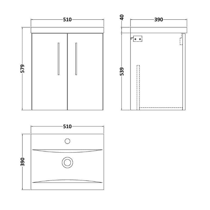 Nuie Arno Wall Hung 2-Door Vanity & Mid-Edge Basin (1 size, 9 colours) - Brand New Bathrooms