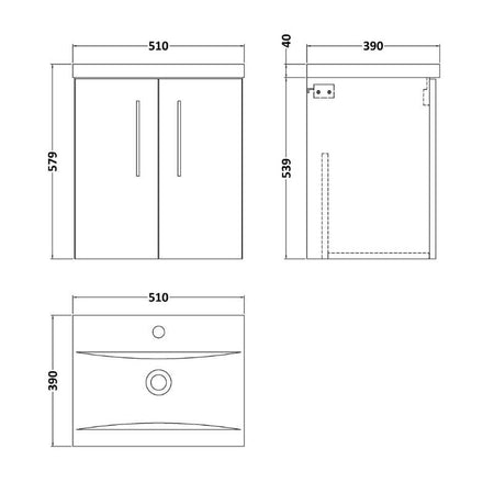 Nuie Arno Wall Hung 2-Door Vanity & Mid-Edge Basin (1 size, 9 colours) - Brand New Bathrooms