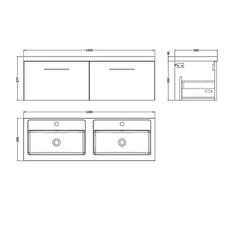 Nuie Arno Wall Hung 2 Drawer Vanity & Double Basin (1 size, 9 colours) - Brand New Bathrooms