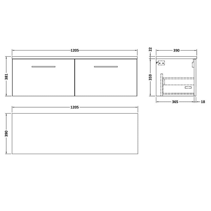 Nuie Arno Wall Hung 2-Drawer Vanity & Laminate Worktop (1 size, 8 colours) - Brand New Bathrooms