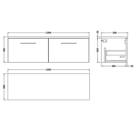 Nuie Arno Wall Hung 2-Drawer Vanity & Laminate Worktop (1 size, 8 colours) - Brand New Bathrooms
