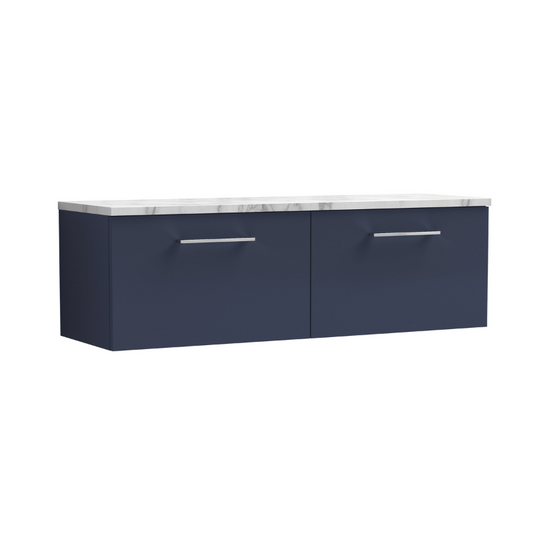 Nuie Arno 1200mm Wall Hung 2-Drawer Vanity & Laminate Worktop (1 size, Midnight Blue) - Brand New Bathrooms