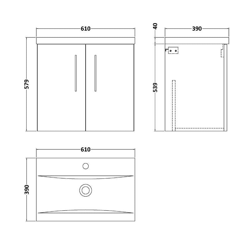 Nuie Arno Wall Hung 2-Door Vanity & Mid-Edge Basin (1 size, 8 colours) - Brand New Bathrooms