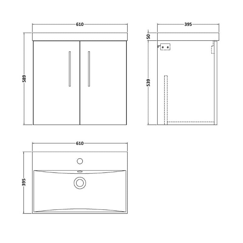Nuie Arno Wall Hung 2 Door Vanity & Basin 3 (1 size, 8 colours) - Brand New Bathrooms