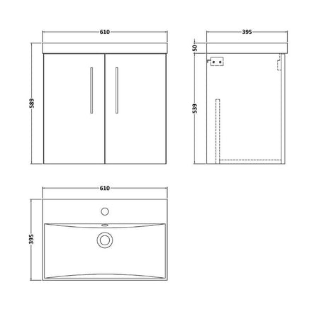 Nuie Arno Wall Hung 2 Door Vanity & Basin 3 (1 size, 8 colours) - Brand New Bathrooms