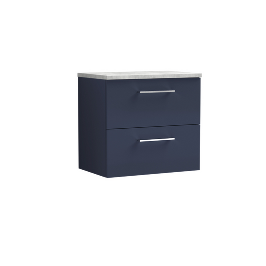 Nuie Arno 600mm Wall Hung 2-Drawer Vanity & Laminate Worktop (1 size, 4 colours) - Brand New Bathrooms