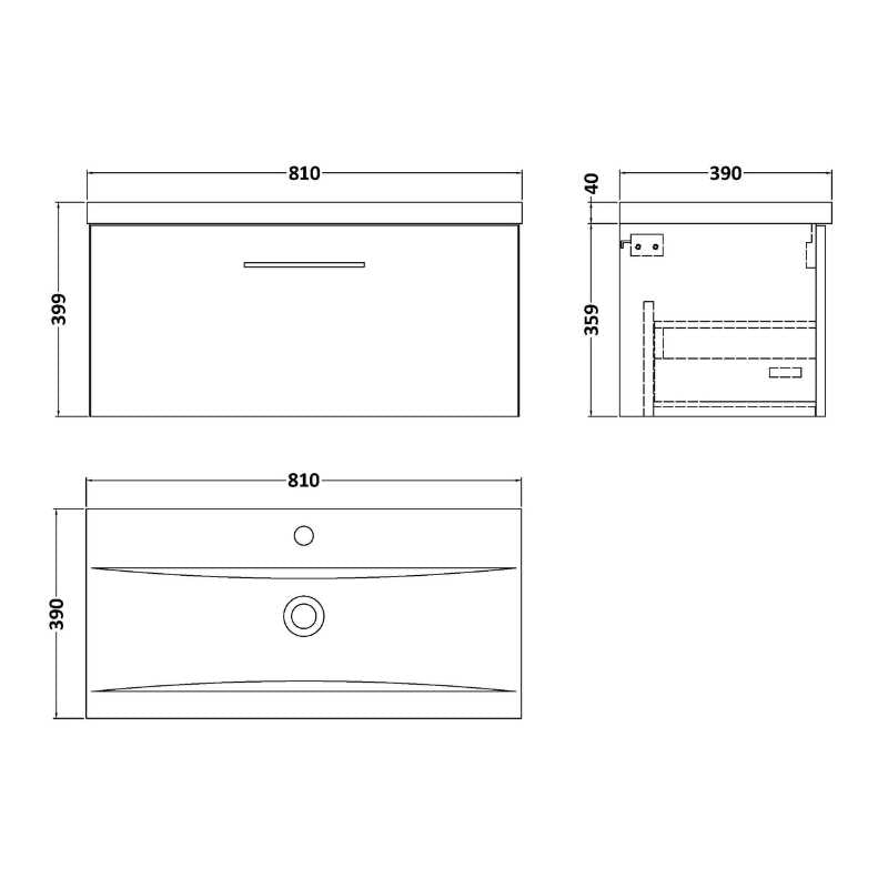 Nuie Arno Wall Hung 1 Drawer Vanity & Basin 1 (1 size, 9 colours) - Brand New Bathrooms