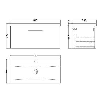 Nuie Arno Wall Hung 1 Drawer Vanity & Basin 1 (1 size, 9 colours) - Brand New Bathrooms