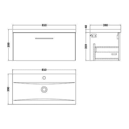 Nuie Arno Wall Hung 1 Drawer Vanity & Basin 1 (1 size, 9 colours) - Brand New Bathrooms