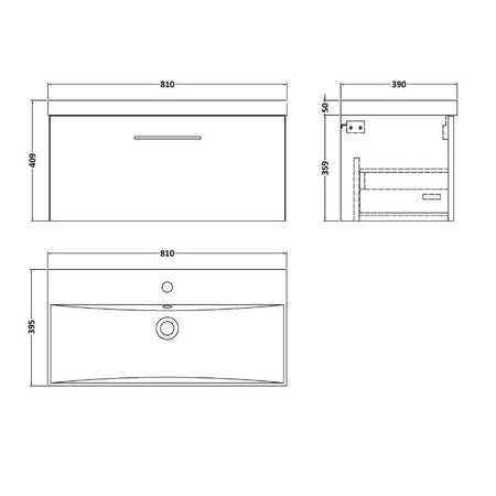 Nuie Arno Wall Hung 1 Drawer Vanity & Basin 3 (1 size, 9 colours) - Brand New Bathrooms