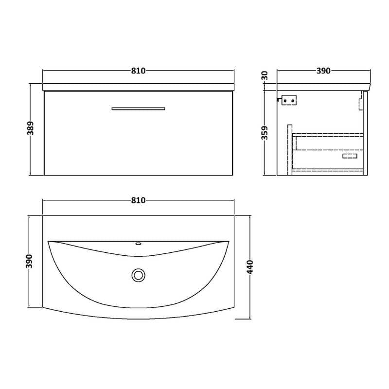 Nuie Arno Wall Hung 1 Drawer Vanity & Basin 4 (1 size, 9 colours) - Brand New Bathrooms