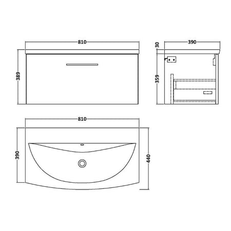 Nuie Arno Wall Hung 1 Drawer Vanity & Basin 4 (1 size, 9 colours) - Brand New Bathrooms