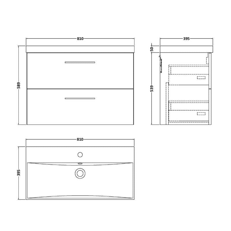 Nuie Arno Wall Hung 2 Drawer Vanity & Basin 3 (1 size, 9 colours) - Brand New Bathrooms