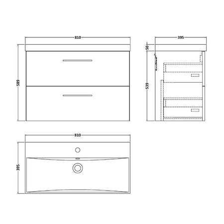 Nuie Arno Wall Hung 2 Drawer Vanity & Basin 3 (1 size, 9 colours) - Brand New Bathrooms