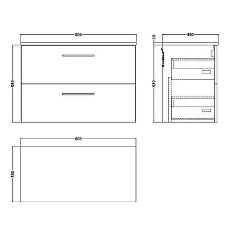 Nuie Arno Wall Hung 2 Drawer Vanity & Worktop (1 size, 9 colours) - Brand New Bathrooms