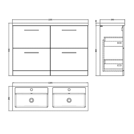 Nuie Arno Floor Standing 4 Drawer Vanity & Double Basin 1 (1 size, 9 colours) - Brand New Bathrooms