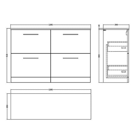 Nuie Arno Floor Standing 4 Drawer Vanity & Worktop (1 size, 9 colours) - Brand New Bathrooms