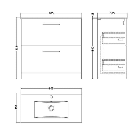 Nuie Arno Floor Standing 2 Drawer Vanity & Basin 2 (1 size, 8 colours) - Brand New Bathrooms