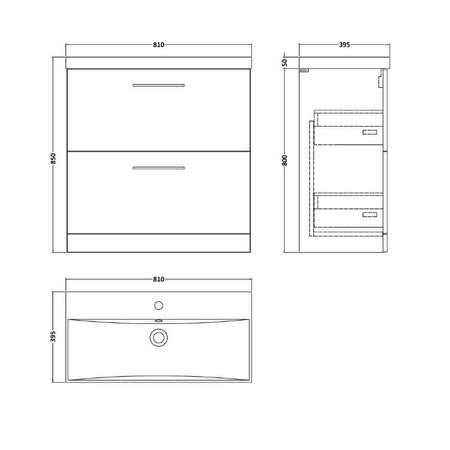 Nuie Arno Floor Standing 2 Drawer Vanity & Basin 3 (1 size, 9 colours) - Brand New Bathrooms