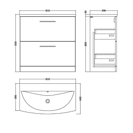 Nuie Arno Floor Standing 2 Drawer Vanity & Basin 4 (1 size, 9 colours) - Brand New Bathrooms