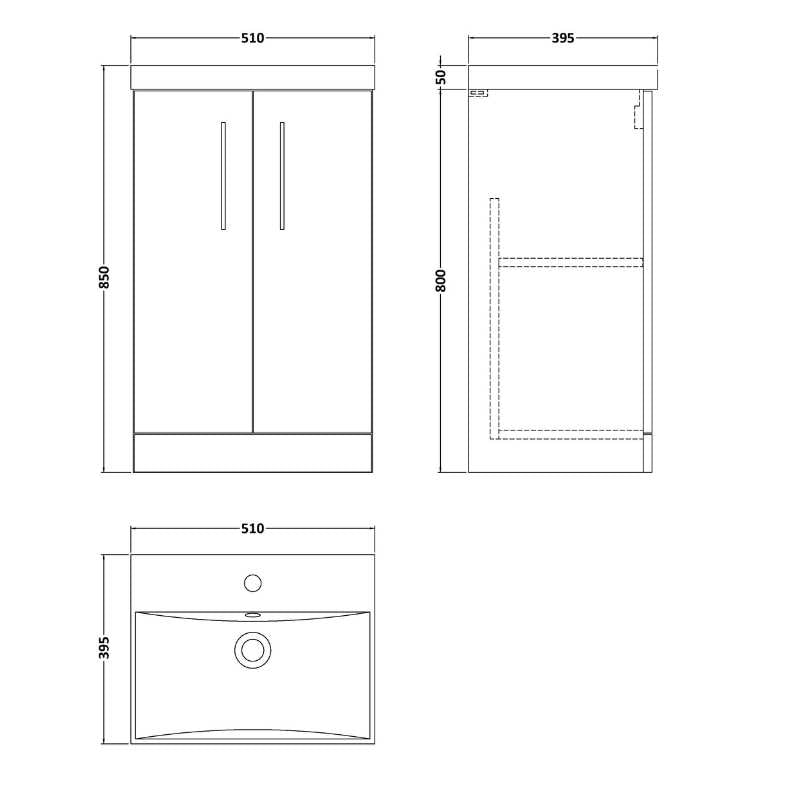Nuie Arno Floor Standing 2-Door Vanity & Thin-Edge Basin (1 size, 9 colours) - Brand New Bathrooms
