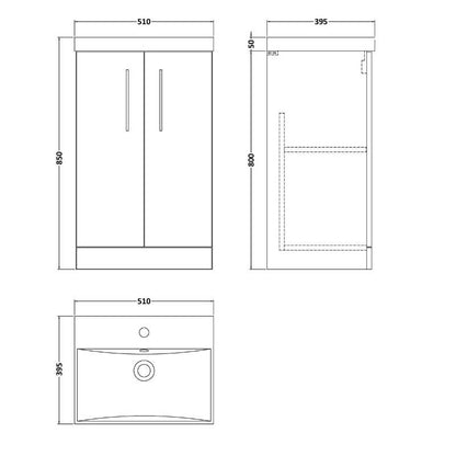 Nuie Arno Floor Standing 2-Door Vanity & Thin-Edge Basin (1 size, 9 colours) - Brand New Bathrooms