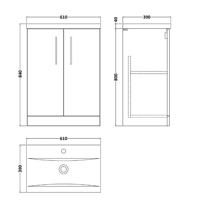 Nuie Arno Floor Standing 2-Door Vanity & Mid-Edge Basin (1 size, 9 colours) - Brand New Bathrooms