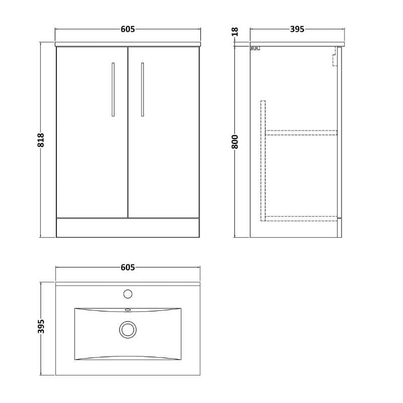 Nuie Arno Floor Standing 2-Door Vanity & Minimalist Basin (1 size, 9 colours) - Brand New Bathrooms