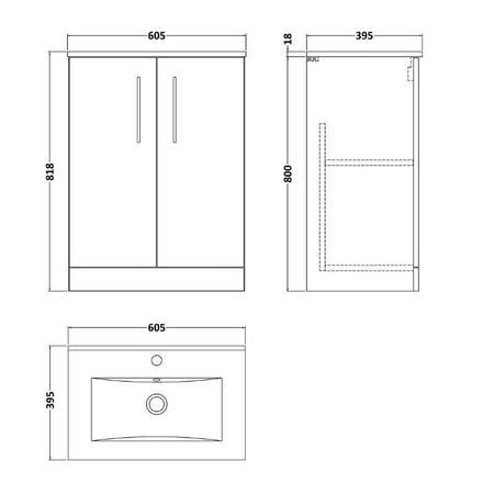 Nuie Arno Floor Standing 2-Door Vanity & Minimalist Basin (1 size, 9 colours) - Brand New Bathrooms