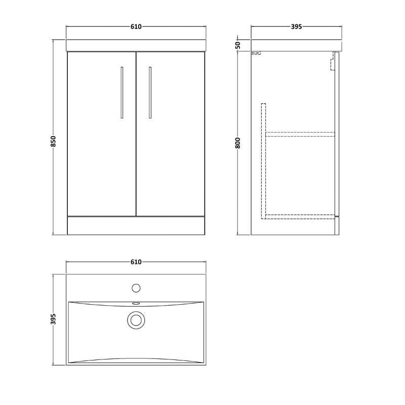Nuie Arno Floor Standing 2-Door Vanity & Thin-Edge Basin (1 size, 9 colours) - Brand New Bathrooms