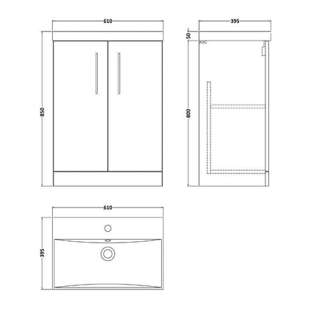 Nuie Arno Floor Standing 2-Door Vanity & Thin-Edge Basin (1 size, 9 colours) - Brand New Bathrooms