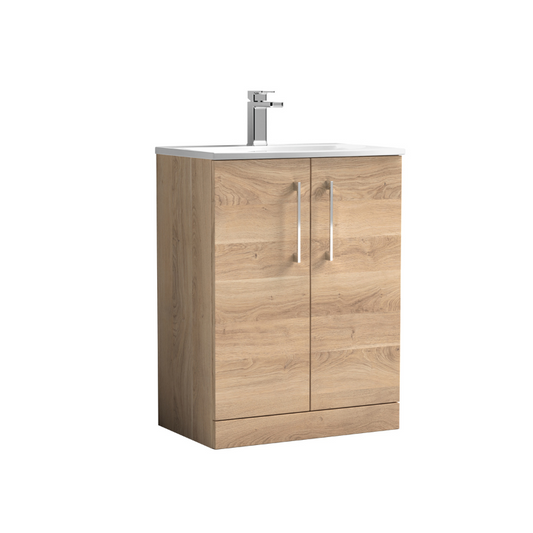 Nuie Arno 600mm Floor Standing 2-Door Vanity & Basin 4 (1 size, Bleached Oak) - Brand New Bathrooms